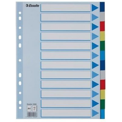 Barevné rozlišovače, mix barev, A4, plast, 12 dílů, ESSELTE – Hledejceny.cz