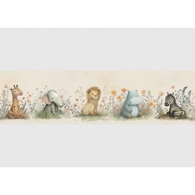 AG Design WBD-8467 Dětská samolepící bordura Roztomilá Akvarelová Zvířata, rozměry 5 m x 13,8 cm – Zboží Dáma