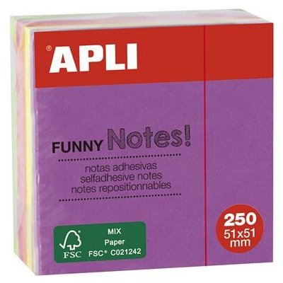 Samolepicí blok na poznámky, 51 × 51 mm, 250 listů, APLI „Funny“, neonová barva 11596 – Hledejceny.cz