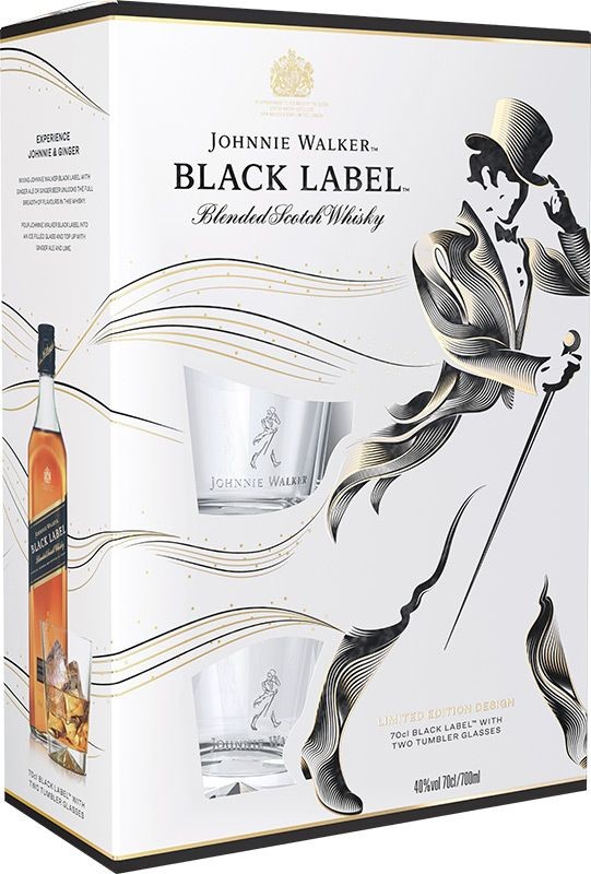 Johnnie Walker Black Whisky 40% 0,7 l (dárkové balení 2 sklenice)