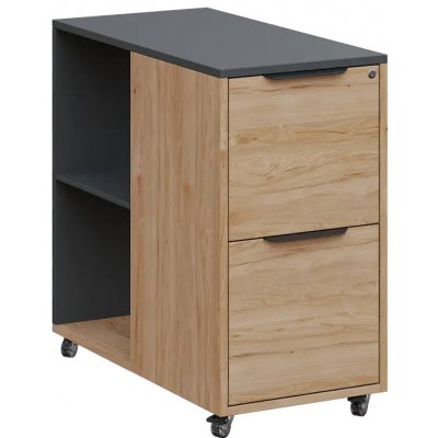 Aero 21 kancelářská skříň, 2-zásuvková/2 niky, 750x400x800, kolečka, antracit/dub hickory – Hledejceny.cz