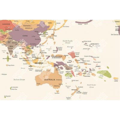 Magnetická mapa Východní Asie a Oceánie, ilustrovaná, vintage (samolepící feretická fólie) 99 x 66 cm – Hledejceny.cz