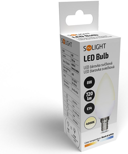 Solight žárovka LED svíčka E14 8W bílá teplá