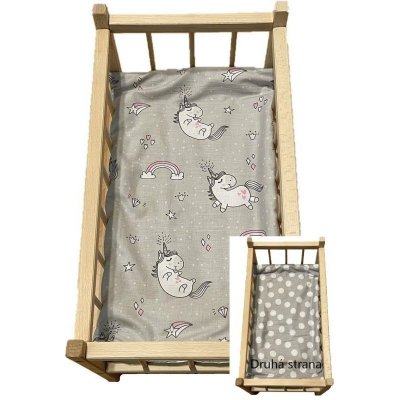SDS Matrace do postýlky pro panenky Jednorožec šedá/Puntíky šedá 50/28 cm – Sleviste.cz