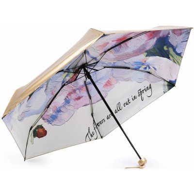 Dámský mini skládací deštník metalický uvnitř zdobený krémová nejsvět. zlatá – Zboží Mobilmania