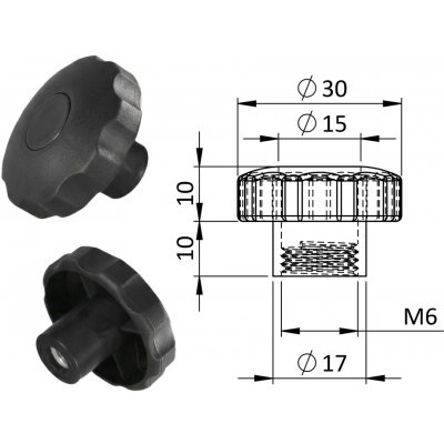 Kovoinox Aretovací matice, ø 30 x 20 mm, M6, polyamid, černá – Hledejceny.cz