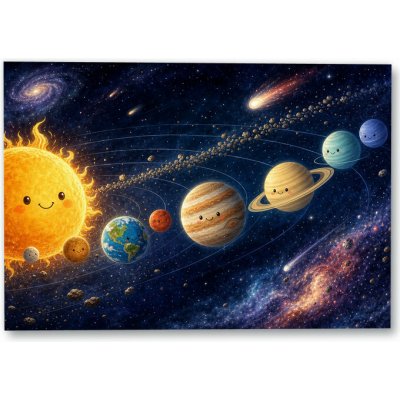 Plakát – Usměvavá sluneční soustava ve vesmíru 70 × 49 cm Bez rámu Ano Bez rámu – Hledejceny.cz