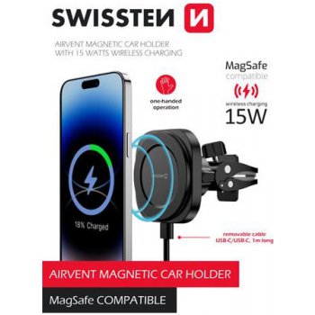 Pouzdro SWISSTEN magnetické držák Magstick do ventilace auta, až 15 W, MagSafe