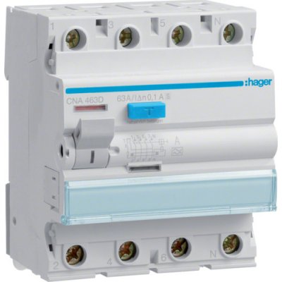 Hager CNA463D Proudový chránič 4 pól. 63 / 0,1 A; A (S) – Zbozi.Blesk.cz