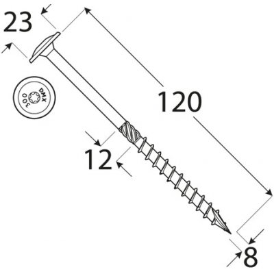 DOMAX CT tesařský konstrukční vrut s talířovou hlavou zinek žlutý DMX ø (mm): 8, délka vrutu: 120, TORX: T40 – Sleviste.cz
