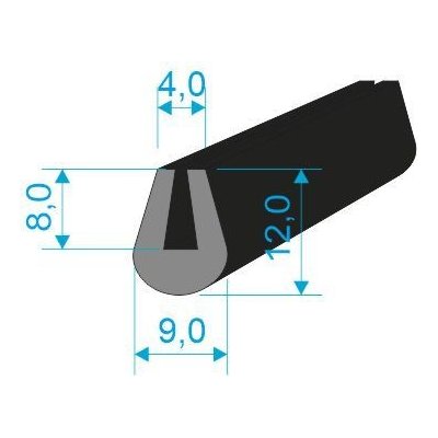 00535050 Pryžový profil tvaru "U", 12x9/4mm, 60°Sh, EPDM, -40°C/+100°C, černý | Zboží Auto