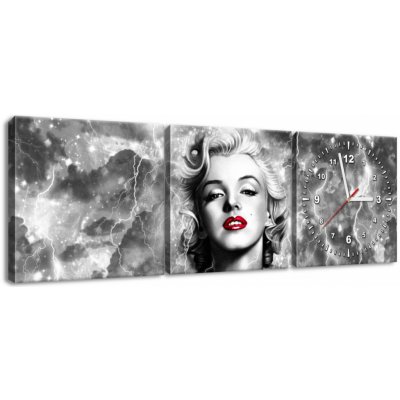 Gario Obraz s hodinami Elektrizující Marilyn Monroe - 3 dílný Rozměry: 90 x 30 cm