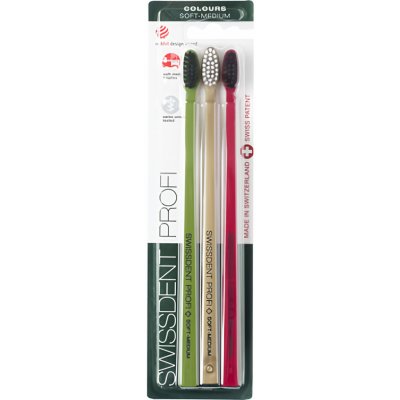 Swissdent Colours Set černý červený modrý sada zubních kartáčků soft medium 3 ks