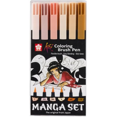 Sakura ‎POXBRMAN6 Koi brush pen sada štětečkových akvarelových popisovačů Manga set 6 ks – Zboží Dáma