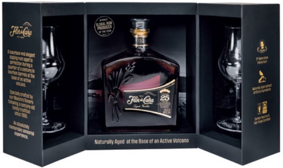 Flor de Caña 25y 40% 0,7 l (dárkové balení 2 sklenice)