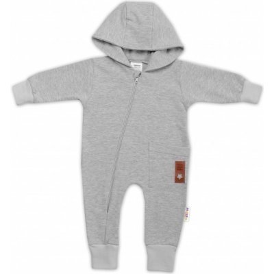 Teplákový overal s kapsičkou a kapucí BOY Baby Nellys šedý – Zboží Dáma