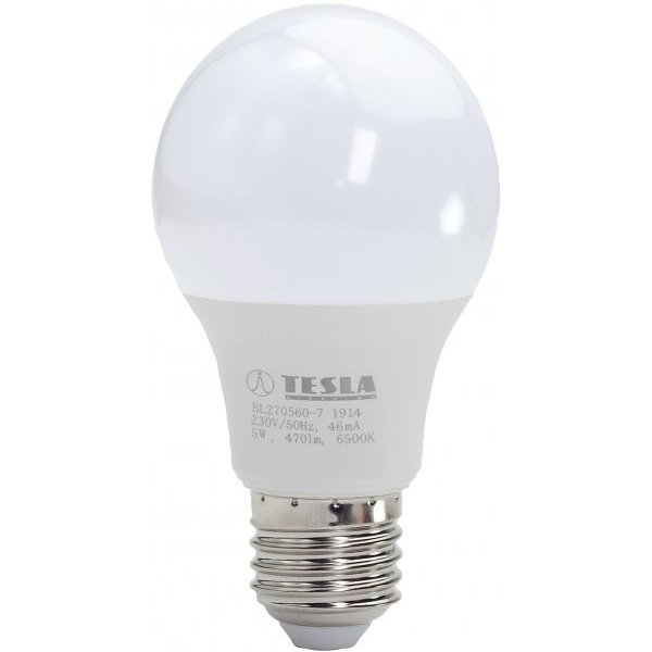 Tesla LED žárovka BULB E27 5W LED žárovka, E27, 5W, 230V, 470lm, 6500K,  studená bílá od 55 Kč - Heureka.cz