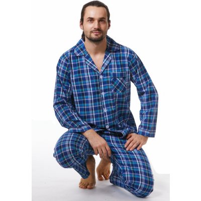 1PF0024 pánské pyžamo dlouhé propínací modré – Zboží Mobilmania