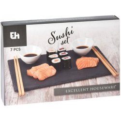 Jídelní souprava Excellent Sushi set porcelán břidlice bambus sada 7 ks