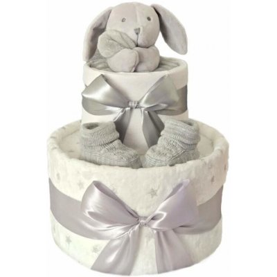Brumlík dvoupatrový plenkový dort Zajíček bílošedý – Zboží Dáma Brumlík dvoupatrový plenkový dort Zajíček bílošedý – Zboží Dáma