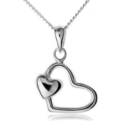 Šperky eshop Řetízek s přívěskem, stříbro kontura srdce s malým srdíčkem SP59.24 – Sleviste.cz