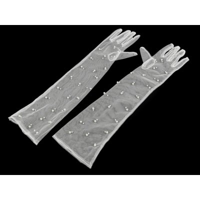 Prima obchod Dlouhé společenské rukavice tylové s perlami bílá – Zboží Dáma