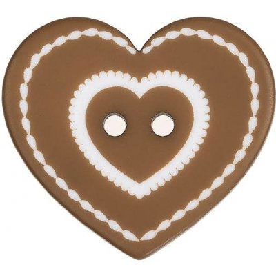 Knoflíky Žirovnice Srdce perníkové, 3,5 × 3 cm - 3 ks, světle hnědé – Zboží Dáma