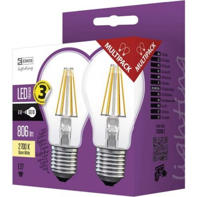 Emos LED žárovka Filament A60 E27 6,7W=60W teplá bílá Z74260.2 2 ks