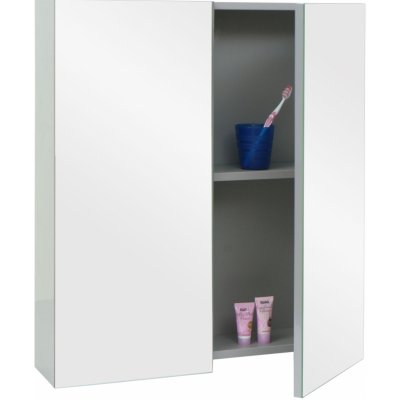 Mendler Zrcadlová skříňka HWC-B19b, koupelnová skříňka na zeď, 2 police vysoký lesk MVG-certifikát 70x60x16cm šedá – Zbozi.Blesk.cz