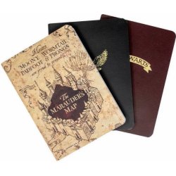 CurePink Set 3 poznámkových bloků A6 Harry Potter Ikony & Mapy 10,5 x 14,8 cm SLHP472