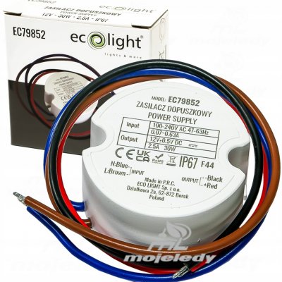 LED napájecí zdroj 30W do krabice 12V DC 2,5A, vodotěsný IP67, 110-240V – Hledejceny.cz