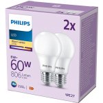 Philips 2x LED žárovka E27 A60 8W = 60W 806 lm 2700K teplá bílá – Hledejceny.cz