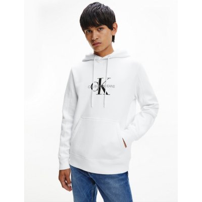 Calvin Klein bílá mikina ARCHIVAL MONOGRAM FLOCK HOODIE