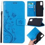 Pouzdro Butterflies PU kožené peněženkové Samsung Galaxy S20 Plus - modré