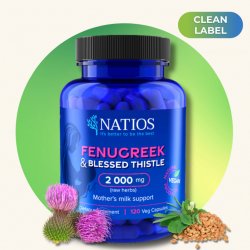 Natios Fenugreek & Blessed Thistle Extract, Pískavice & Benedikt, 2000 mg, 120 veg. kapslí