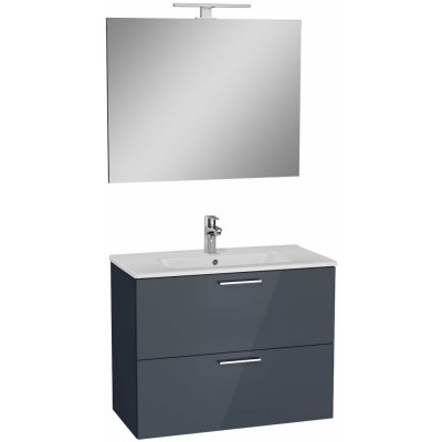 VITRA Koupelnová sestava s umyvadlem zrcadlem a osvětlením Vitra Mia 79x61x39,5 cm antracit lesk MIASET80A - MIASET80A