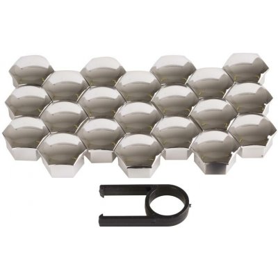 Kryty šroubů kol, 17 mm, chromové, s pinzetou, 21 ks | Zboží Auto