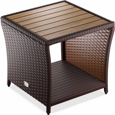 DB Garden Zahradní odkládací stolek Gerad 45 cm polyratan/akácie hnědý – Sleviste.cz