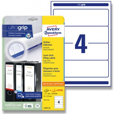 Avery Zweckform L4761-25 etikety na pořadače 192 x 61 mm 120 etiket bílé – Zboží Dáma