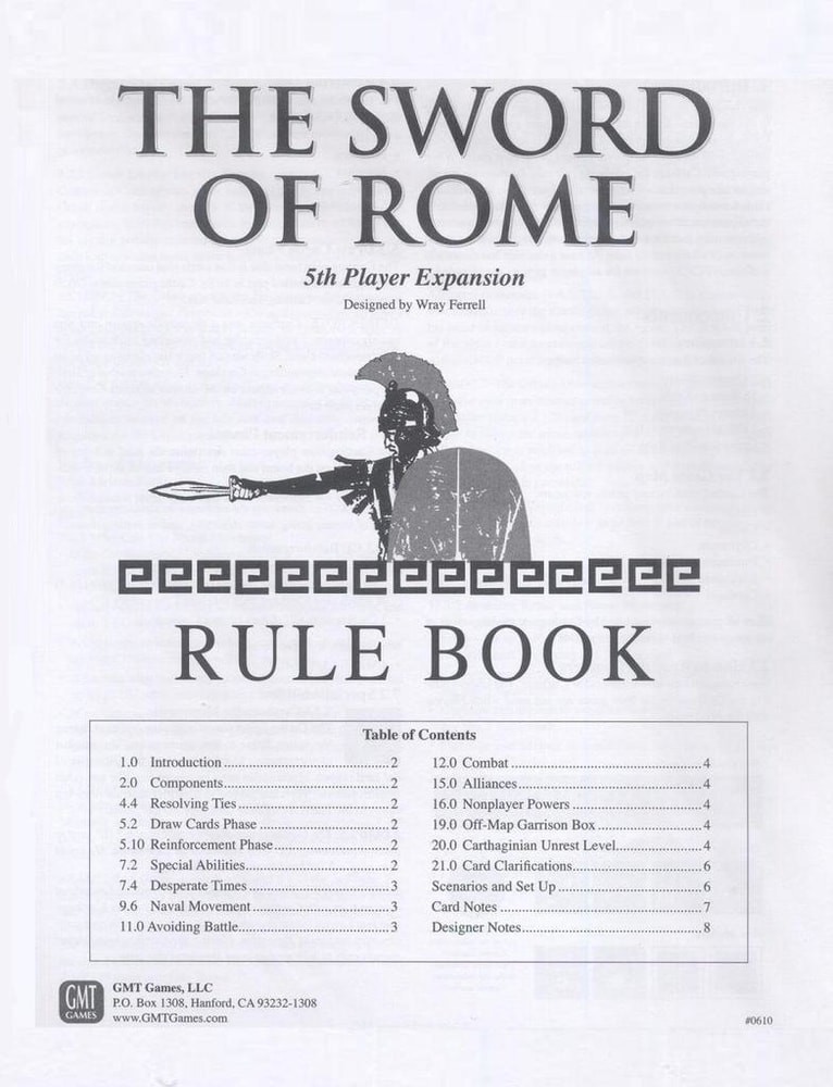 GMT Sword of Rome 5th Player Expansion