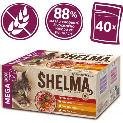 Shelma Cat kuřecí hovězí kachní a krůtí 40 x 85 g – Sleviste.cz