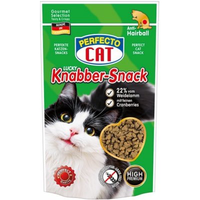 Perfecto Cat Lucky Knabber Snack s Jehněčím a brusinkami Anti Hairball 50 g