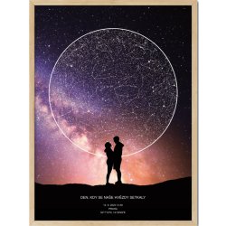 Hvězdná mapa Vašeho životního okamžiku Rozměr plakátu: 50 x 70 cm, Barva pozadí: Vesmírná, Volba rámu: Černý dřevěný rám