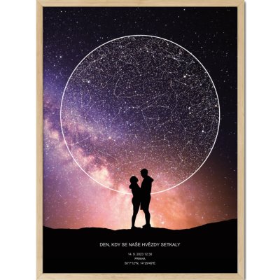 Hvězdná mapa Vašeho životního okamžiku Rozměr plakátu: 50 x 70 cm, Barva pozadí: Vesmírná, Volba rámu: Bez rámu – Zboží Dáma