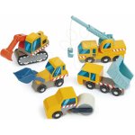 Tender Leaf Toys Dřevěná pracovní auta Construction Site válec bagr nákladní auto nakladač a jeřáb – Sleviste.cz