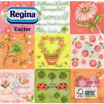 Regina papírové ubrousky 1V 20ks Velikonočví Happy Easter barevné čtverce 33x33cm