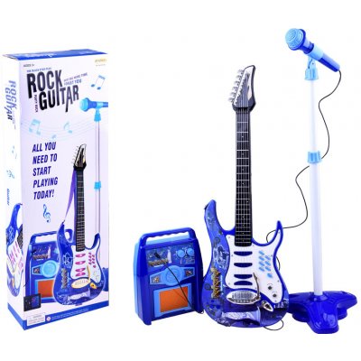 ISO rocková elektrická kytara na baterie + zesilovač a mikrofon modrá