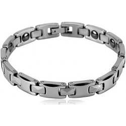 Náramek Šperky eshop magnetický z wolframu stříbrné barvy lesklé obdélníkové a H-články AB29.26