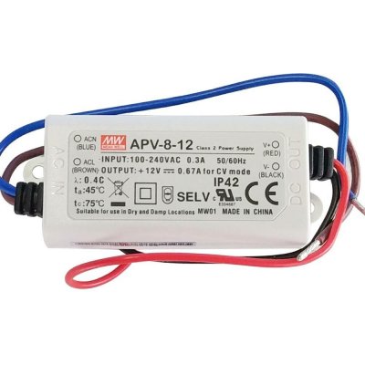 MEAN WELL APV-8-12 Napájecí zdroj: spínaný; LED; 8W; 12VDC; 0,67A; 90÷264VAC; IP42 – Sleviste.cz