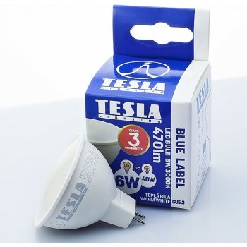 Tesla LED žárovka GU5,3 MR16 6W 12V 470lm 25 000h 3000K teplá bílá 100°